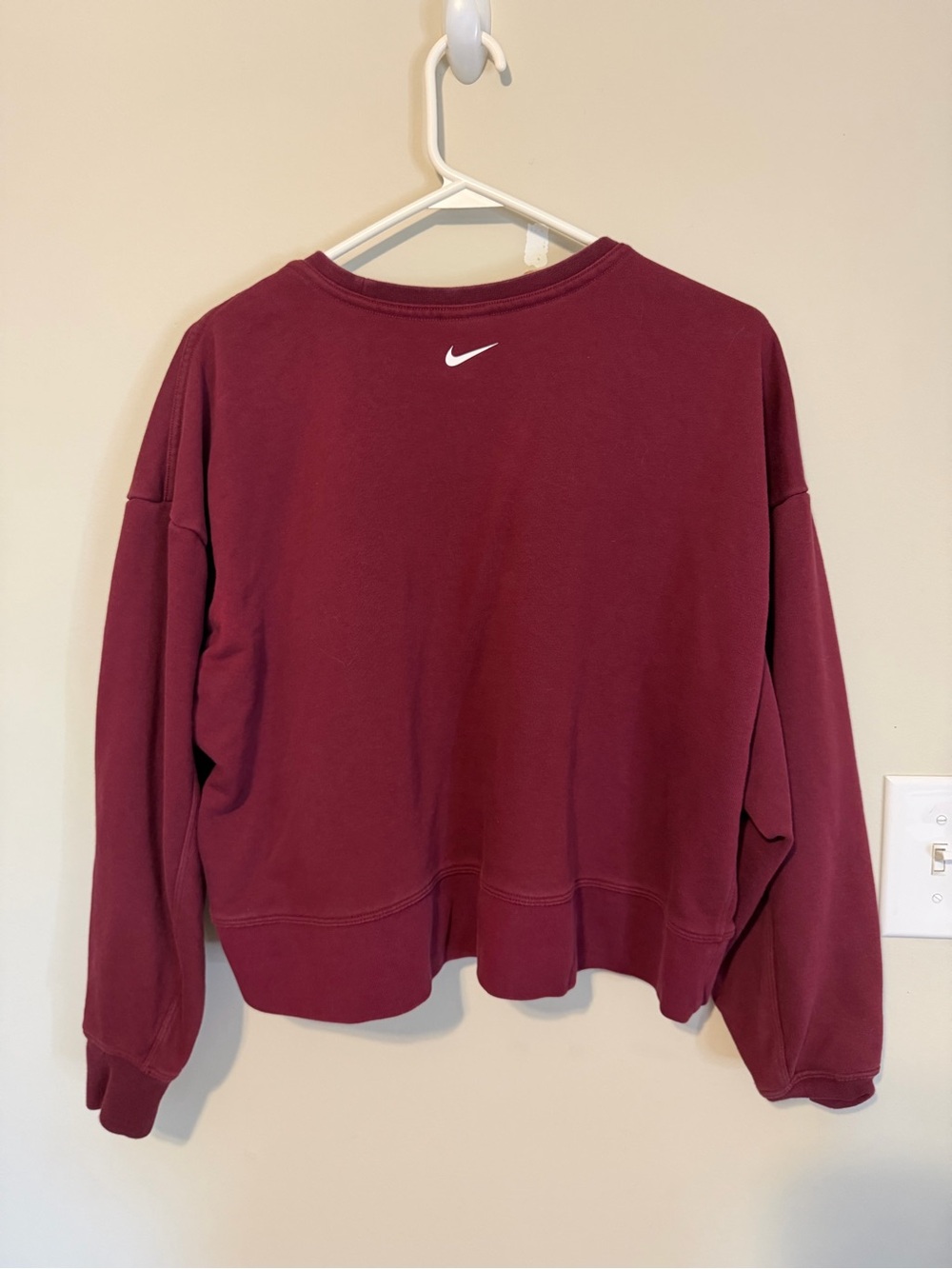 Nike Women's Burgundy Cropped Crew Sweatshirt with Glitter Swoosh - Picture 6 of 8